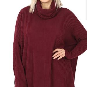 Burgundy Cowl Neck Tunic Sweater